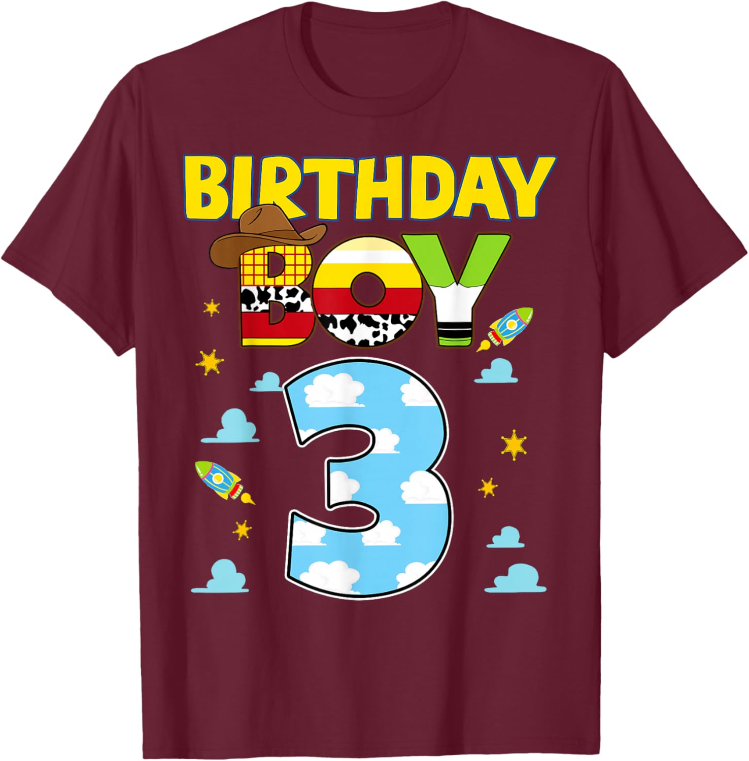 Western Family Birthday Boy Shirt 3 Cowboy 3rd Birthday T-Shirt - T-Shirt | Maroon