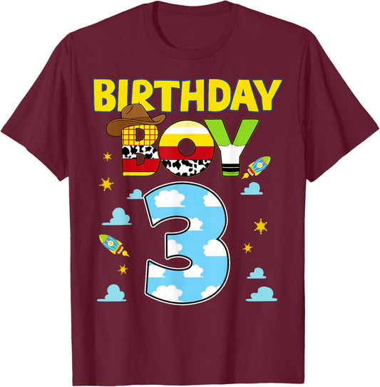 Western Family Birthday Boy Shirt 3 Cowboy 3rd Birthday T-Shirt - T-Shirt | Maroon