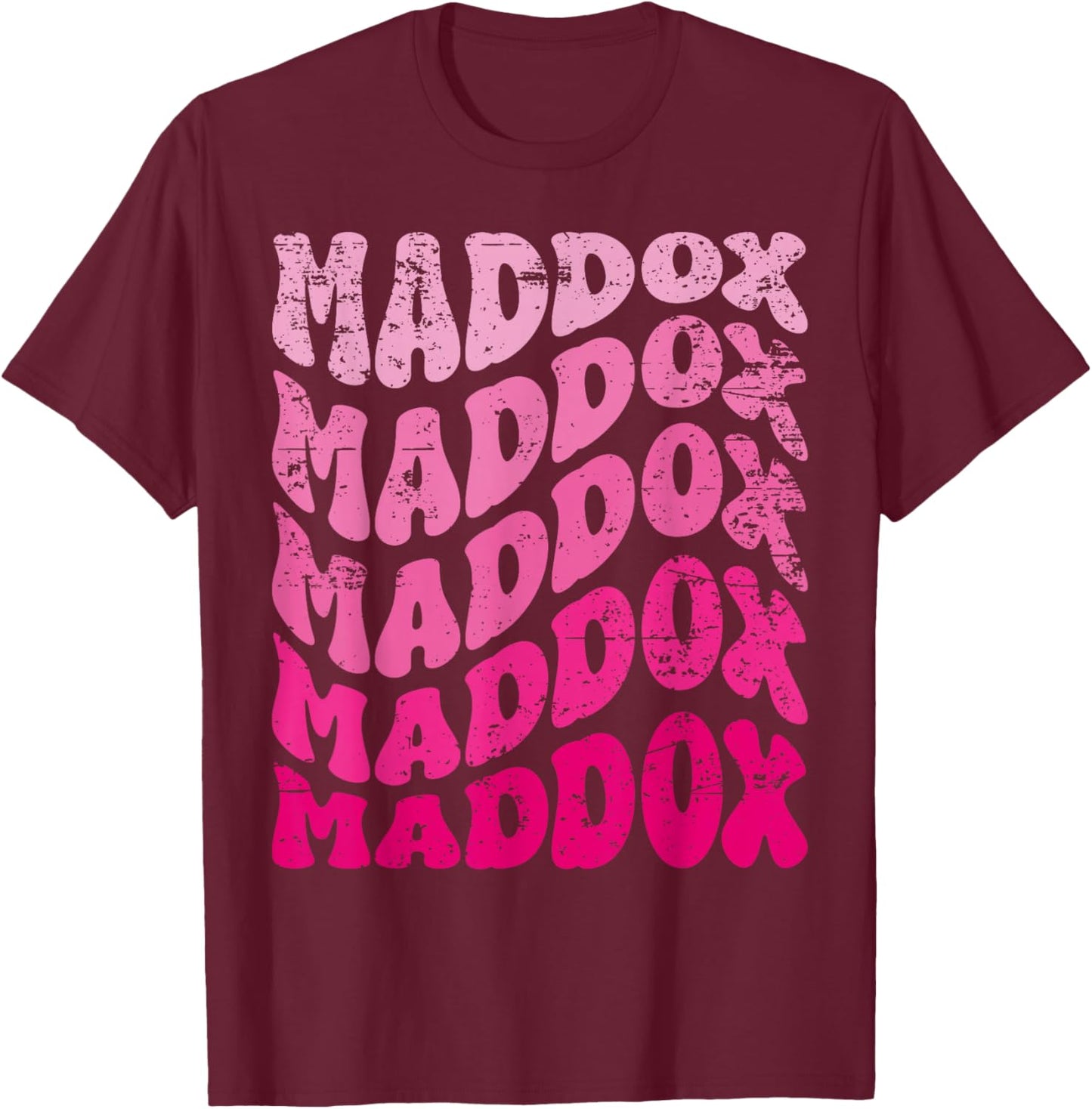 Retro Maddox First Name Personalized Maddox Groovy Vintage T-Shirt - T-Shirt | Maroon