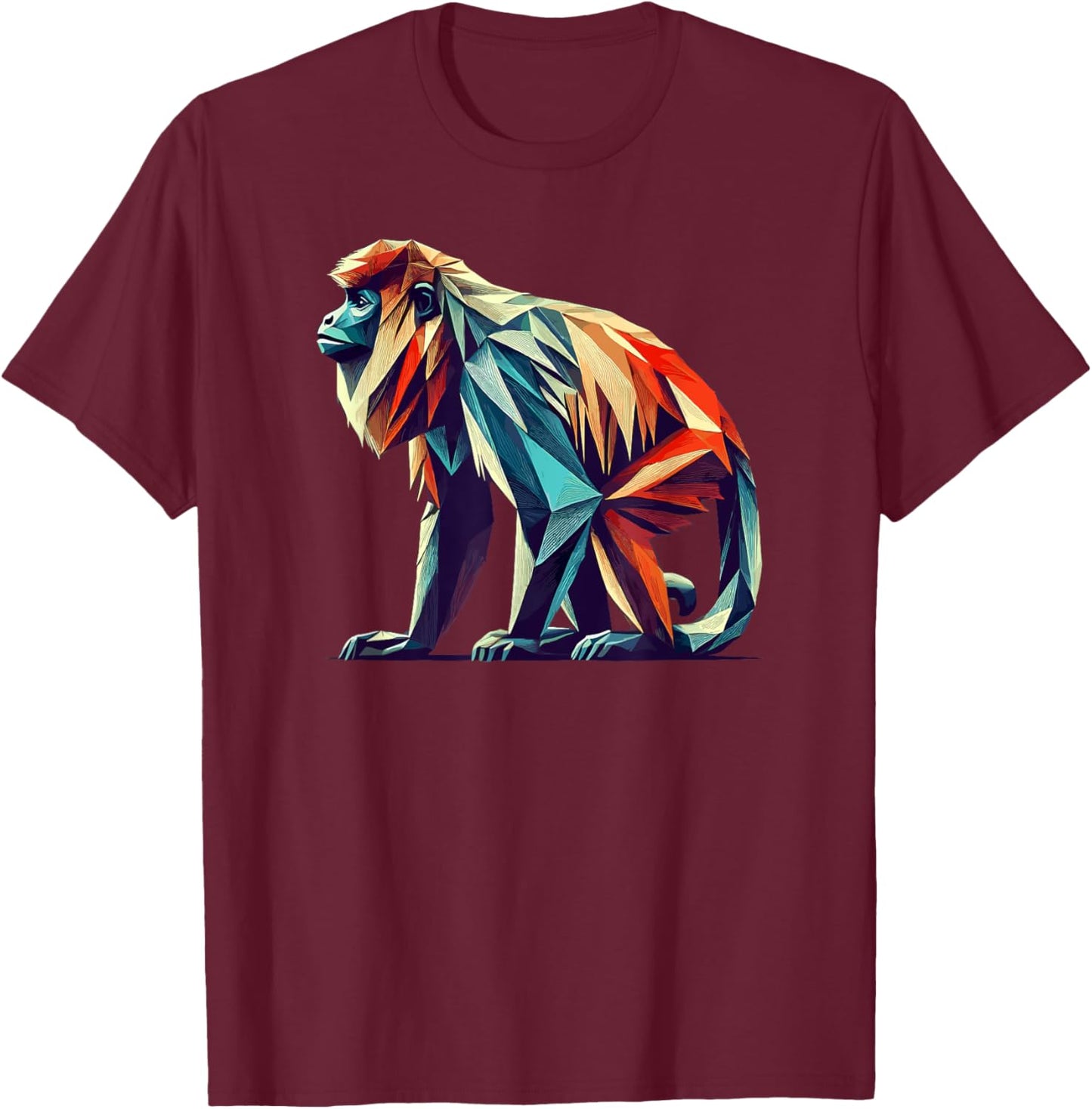 Geometric Art Howler Monkey T-Shirt - T-Shirt | Maroon