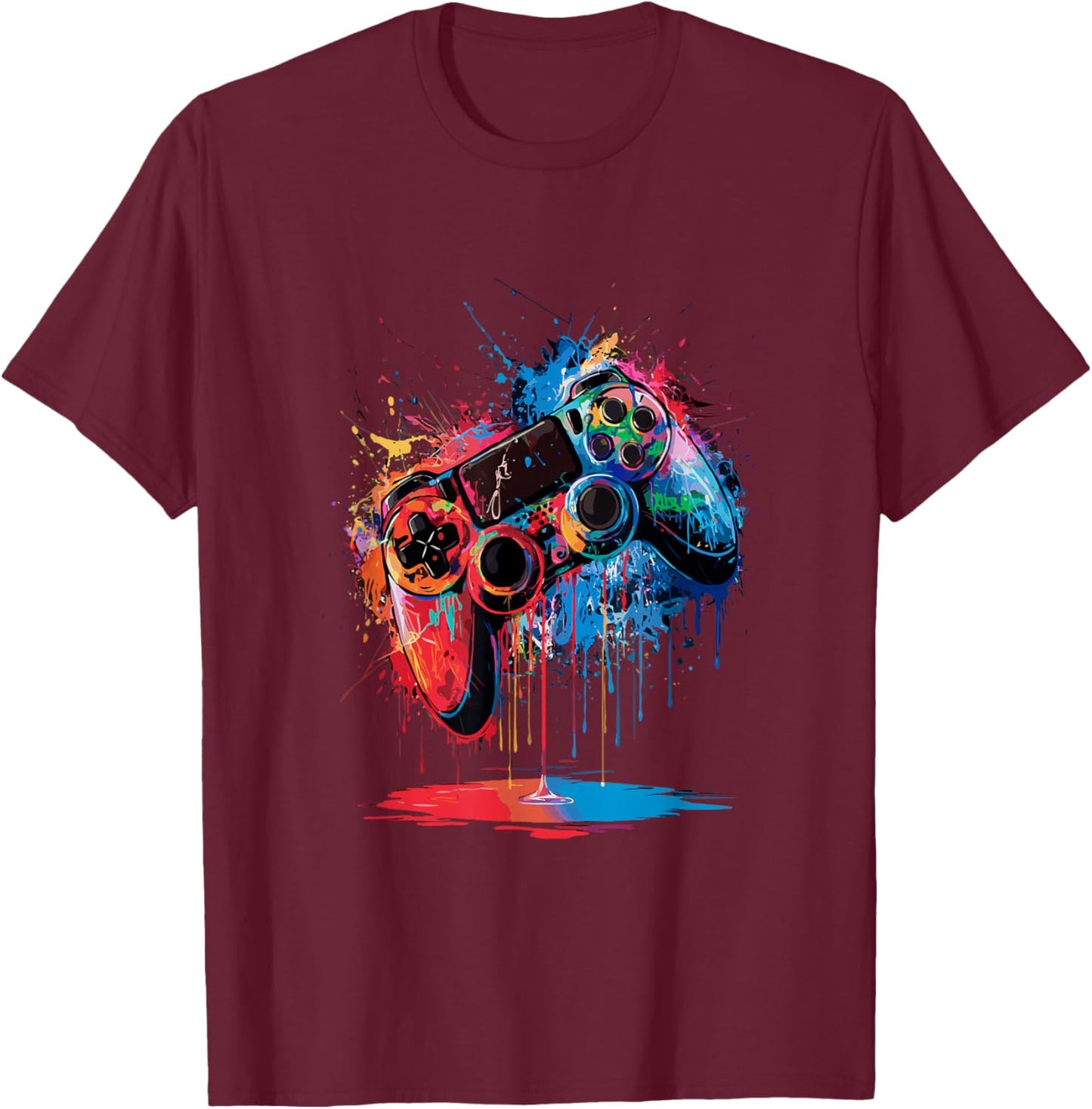 Gamer Video Game Control Pad Paint Dripping Gaming T-Shirt - T-Shirt | Maroon