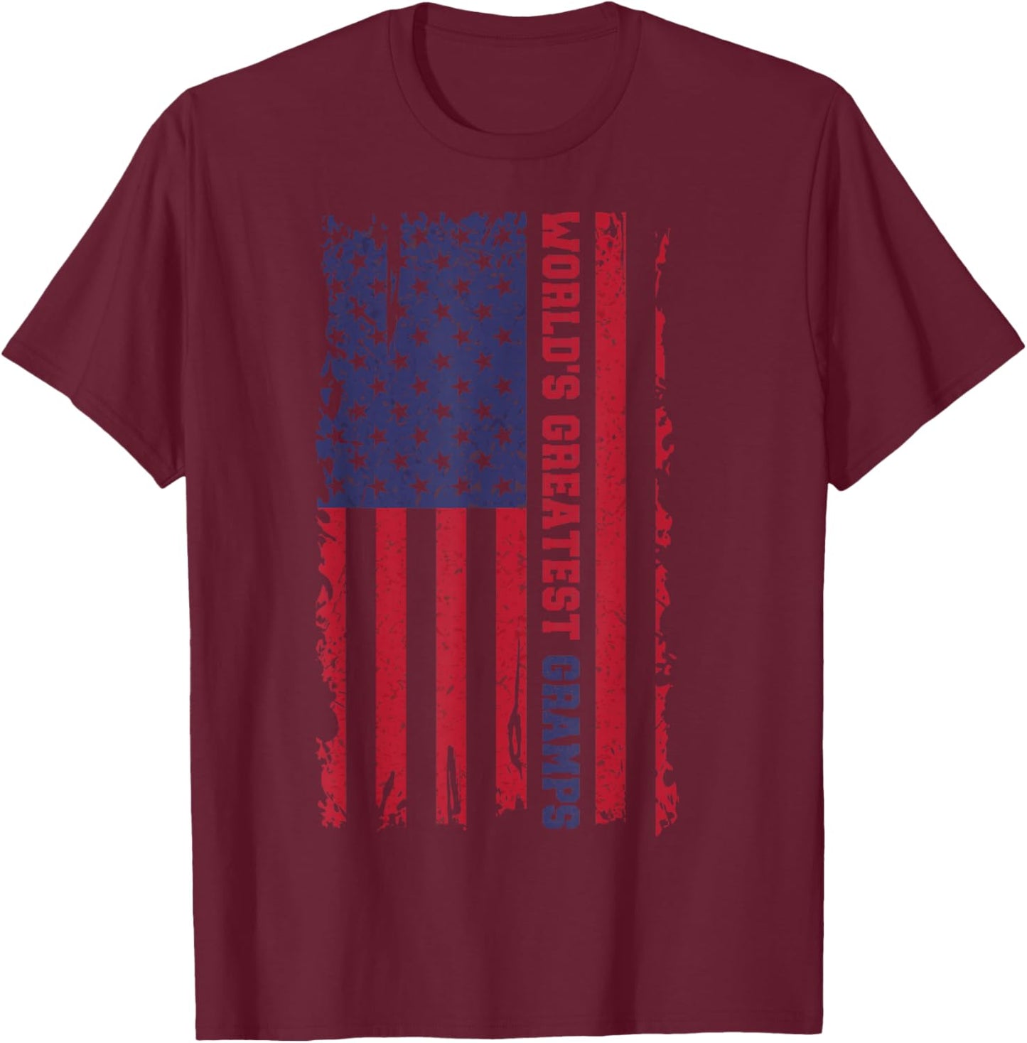 World's Greatest Gramps Vintage Father's Day Grandpa US Flag T-Shirt - T-Shirt | Maroon
