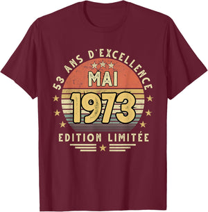 Mai 1973 Cadeau Anniversaire Mai 1973 53 Ans Homme Femme T-Shirt - T-Shirt | Maroon