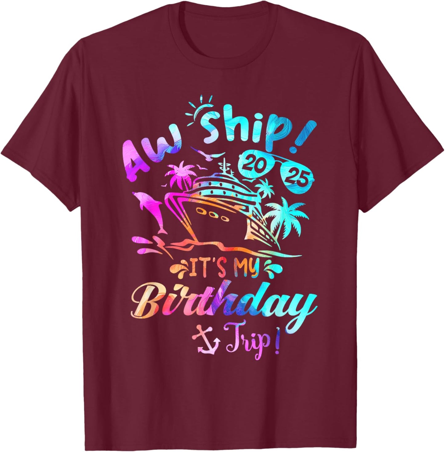 Birthday Cruise Ship Trip Summer Vacation -Adults Kids Black Small T-Shirt - T-Shirt | Maroon