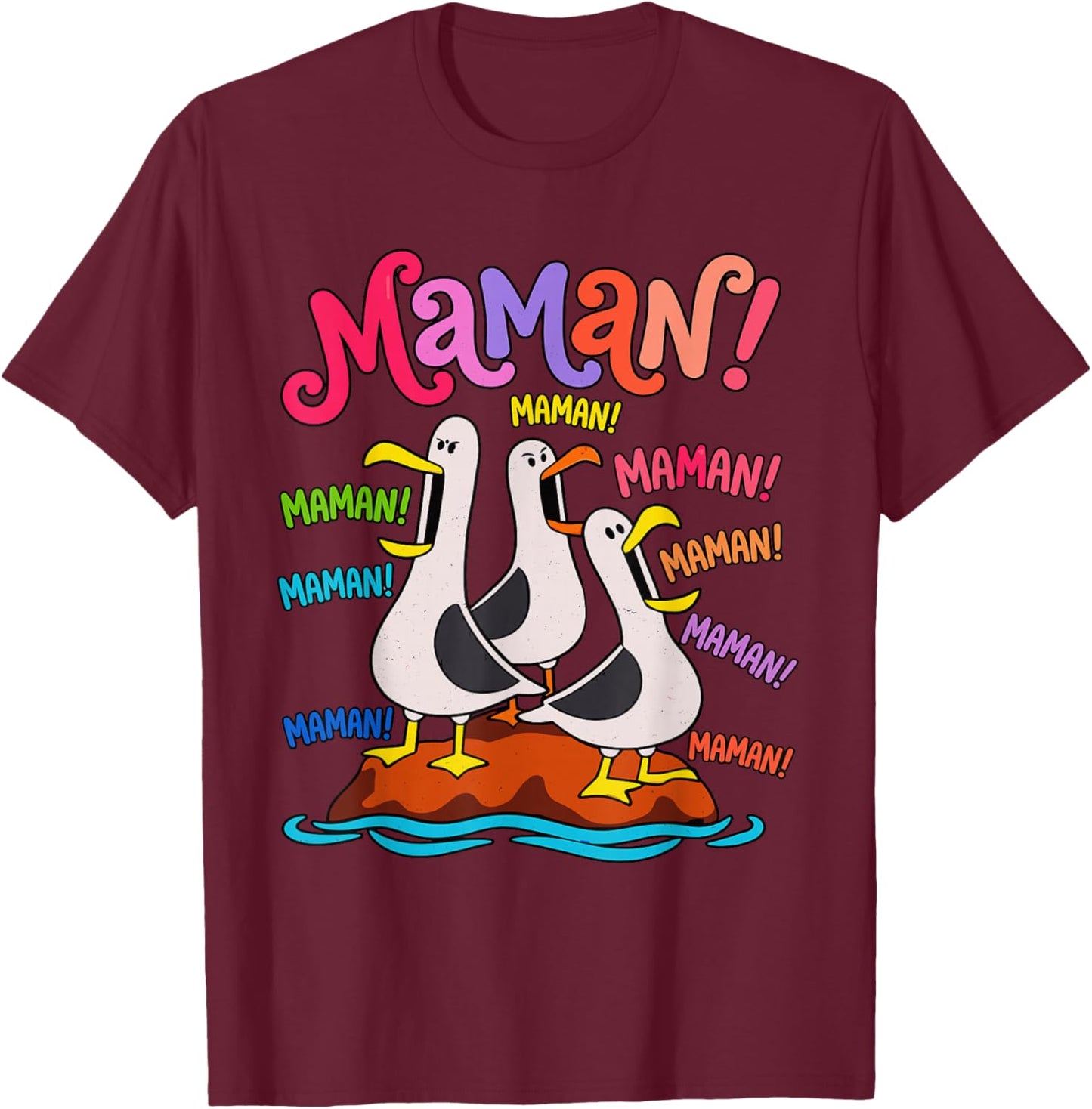 Maman Maman Maman Mouette Drôle Oiseau Humour Vintage T-Shirt - T-Shirt | Maroon