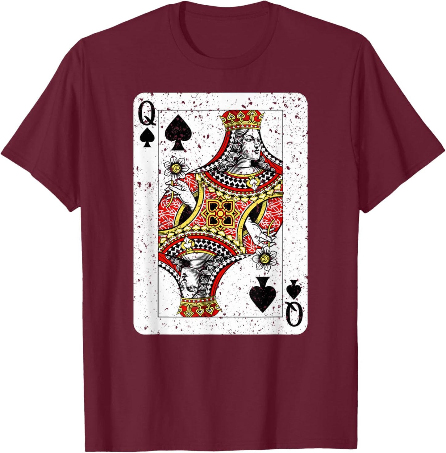 Queen of Spades Deck of Playing Cards Vintage Retro Style T-Shirt - T-Shirt | Maroon