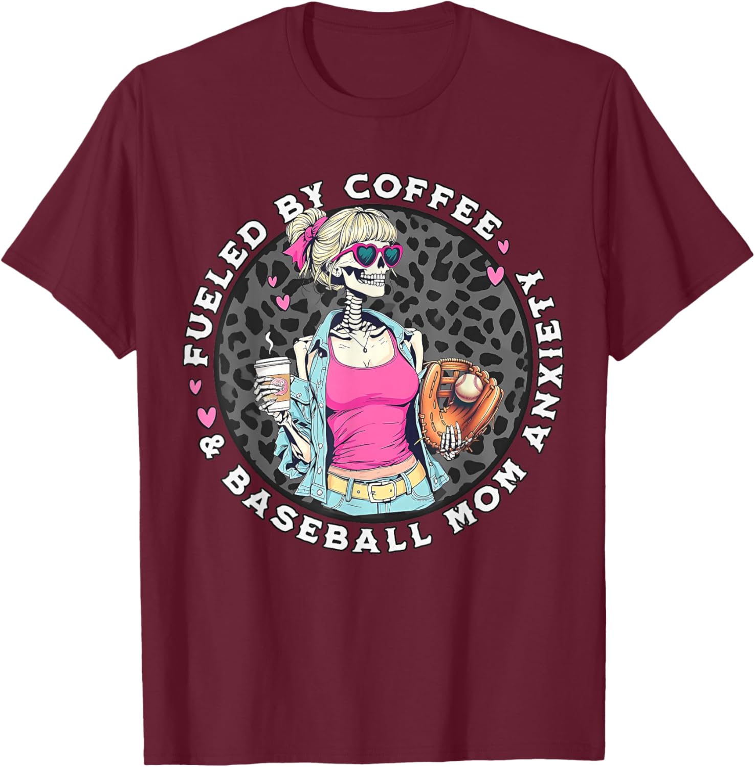 Fueled by Iced Coffee and Baseball Mom Anxiety Coffee Lover T-Shirt - T-Shirt | Maroon