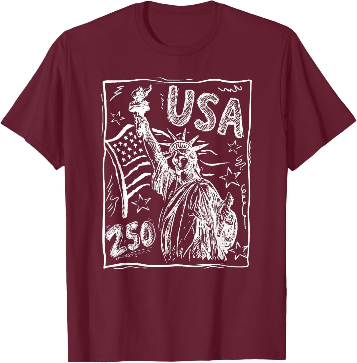 250 Years American Flag, 250th Anniversary US Flag T-Shirt - T-Shirt | Maroon
