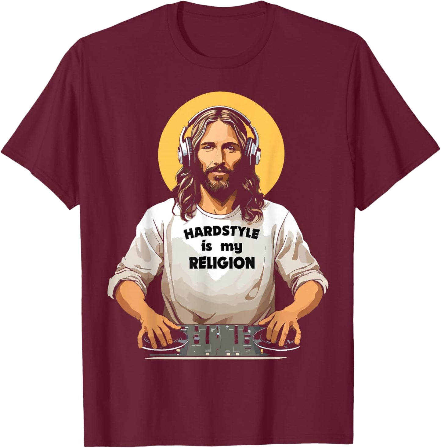Techno Merch HARDSTYLE IS MY RELIGION Jesus Hardstyle T-Shirt - T-Shirt | Maroon