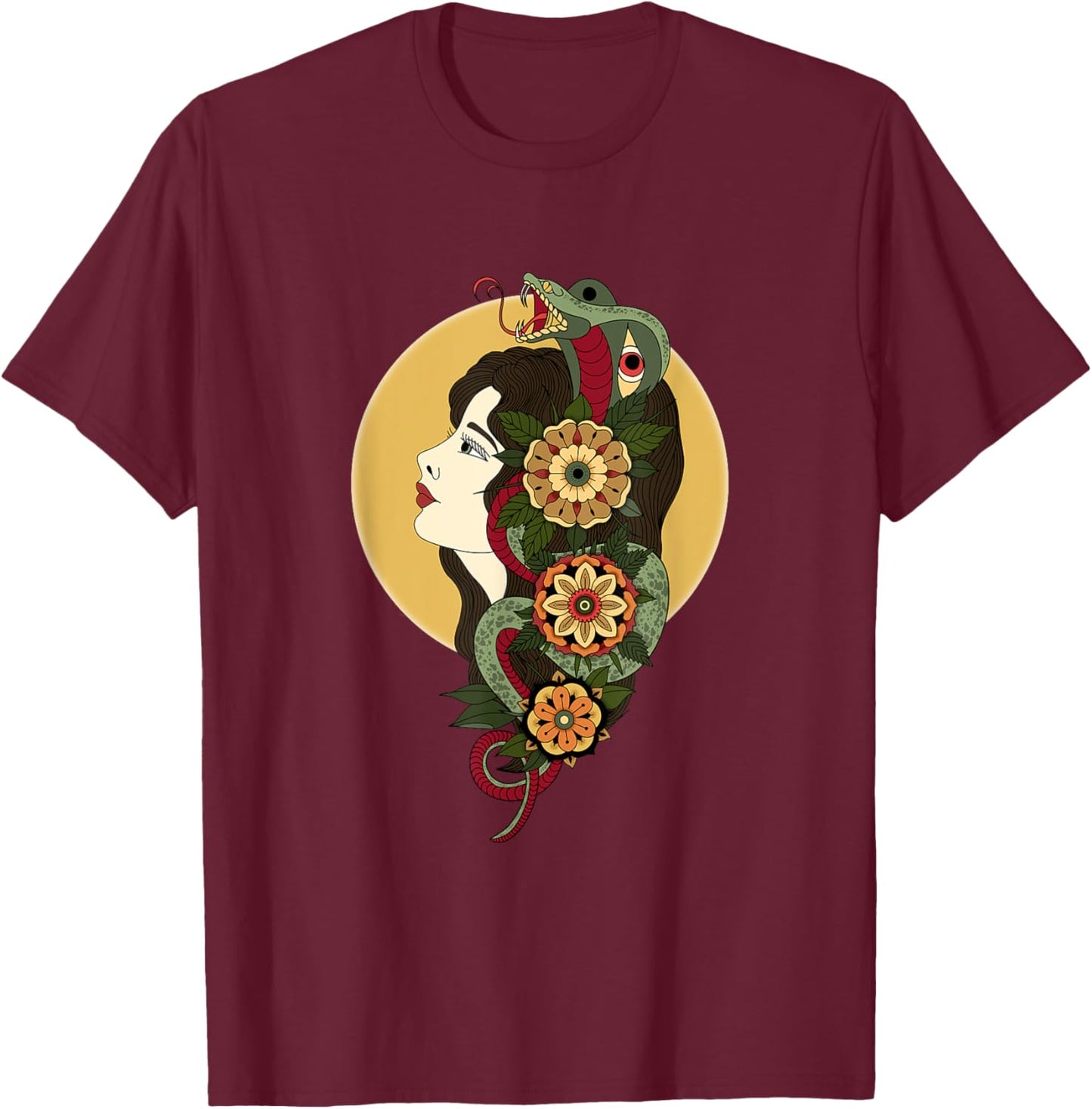 American Traditional Lady Head Tattoo T-Shirt - T-Shirt | Maroon