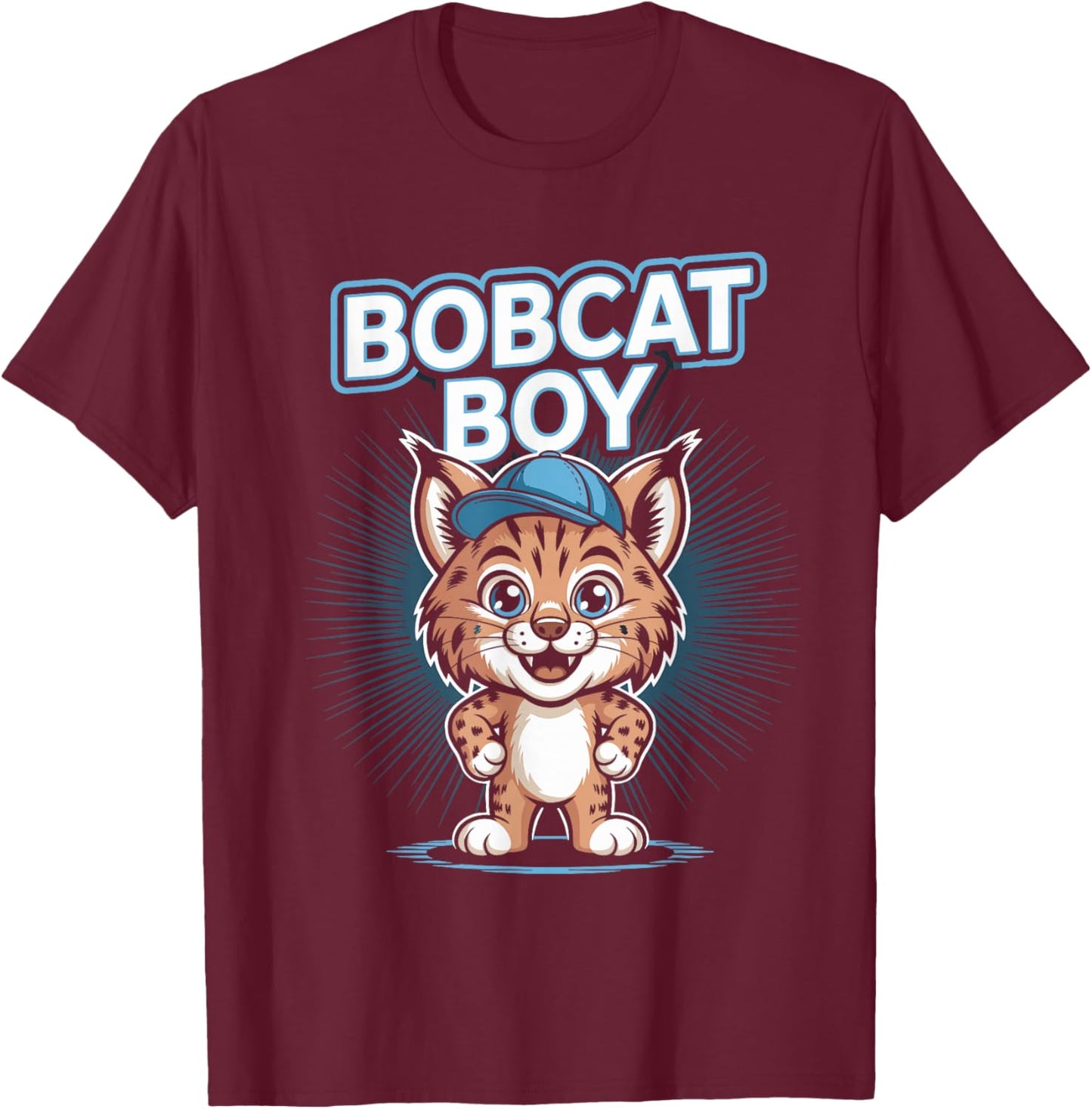 Bobcat Boy Funny Cartoon Cool Wild Forest Cat Birthday T-Shirt - T-Shirt | Maroon