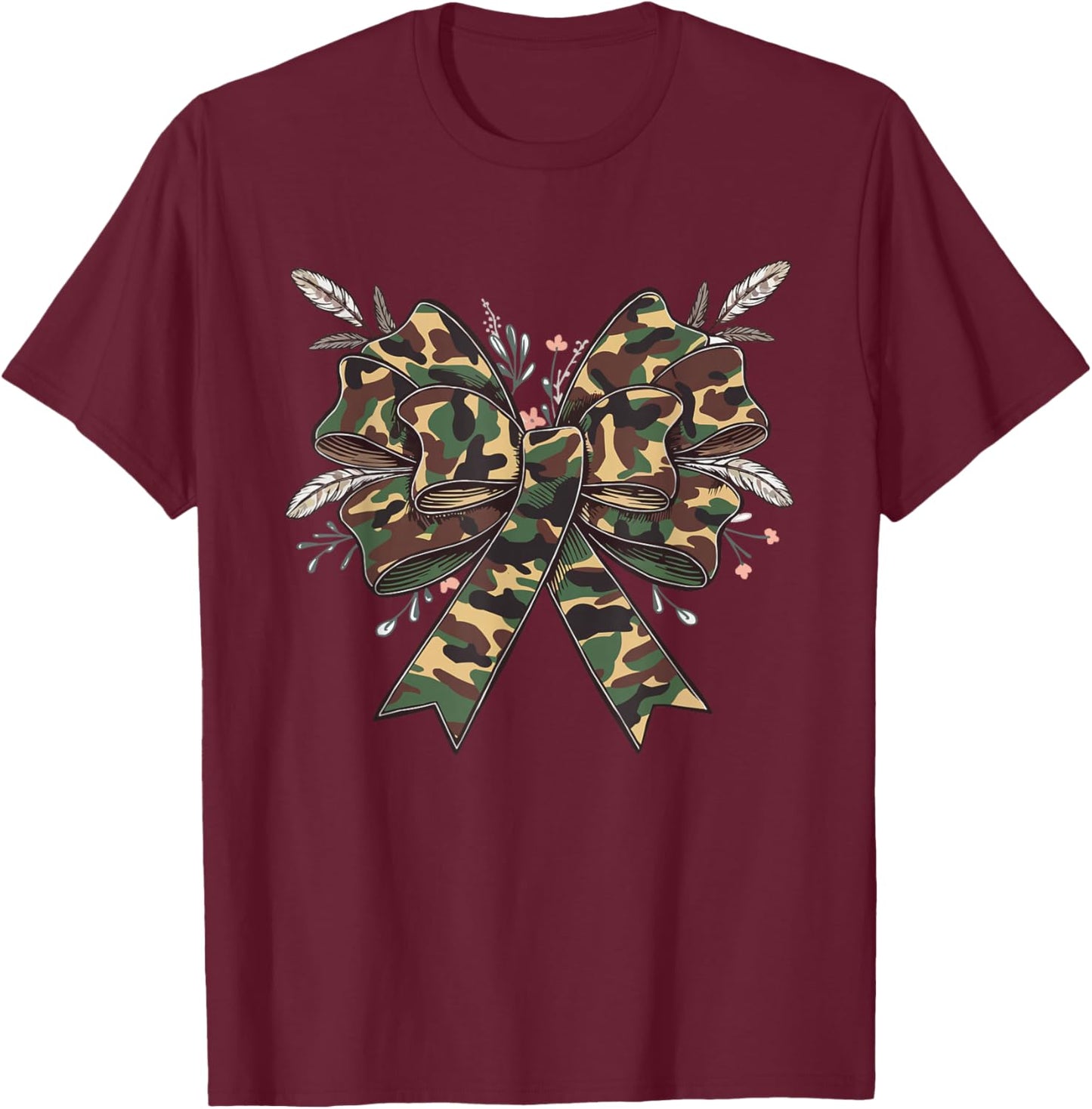 Coquette Camo Bow Camouflage Antlers Hunting Duck Women Girl T-Shirt - T-Shirt | Maroon