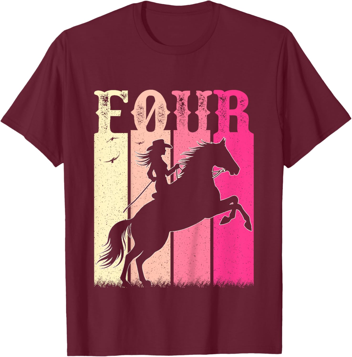 4th Birthday Cowgirl Girls 4 Year Old Rodeo Horse Vintage T-Shirt - T-Shirt | Maroon