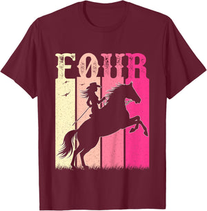 4th Birthday Cowgirl Girls 4 Year Old Rodeo Horse Vintage T-Shirt - T-Shirt | Maroon