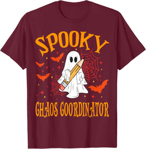 Spooky Chaos Coordinator Ghost Funny Halloween School T-Shirt - T-Shirt | Maroon