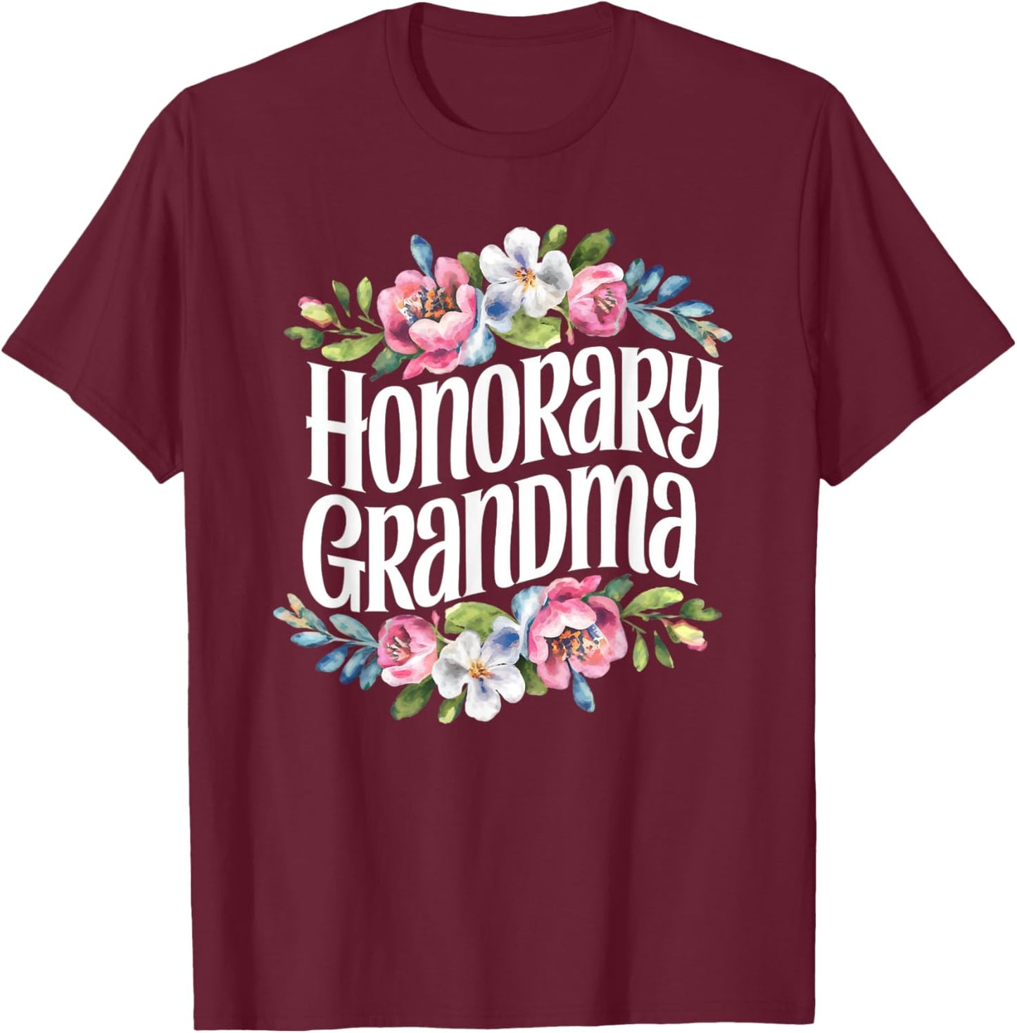 Honorary Grandma Floral T-Shirt - T-Shirt | Maroon