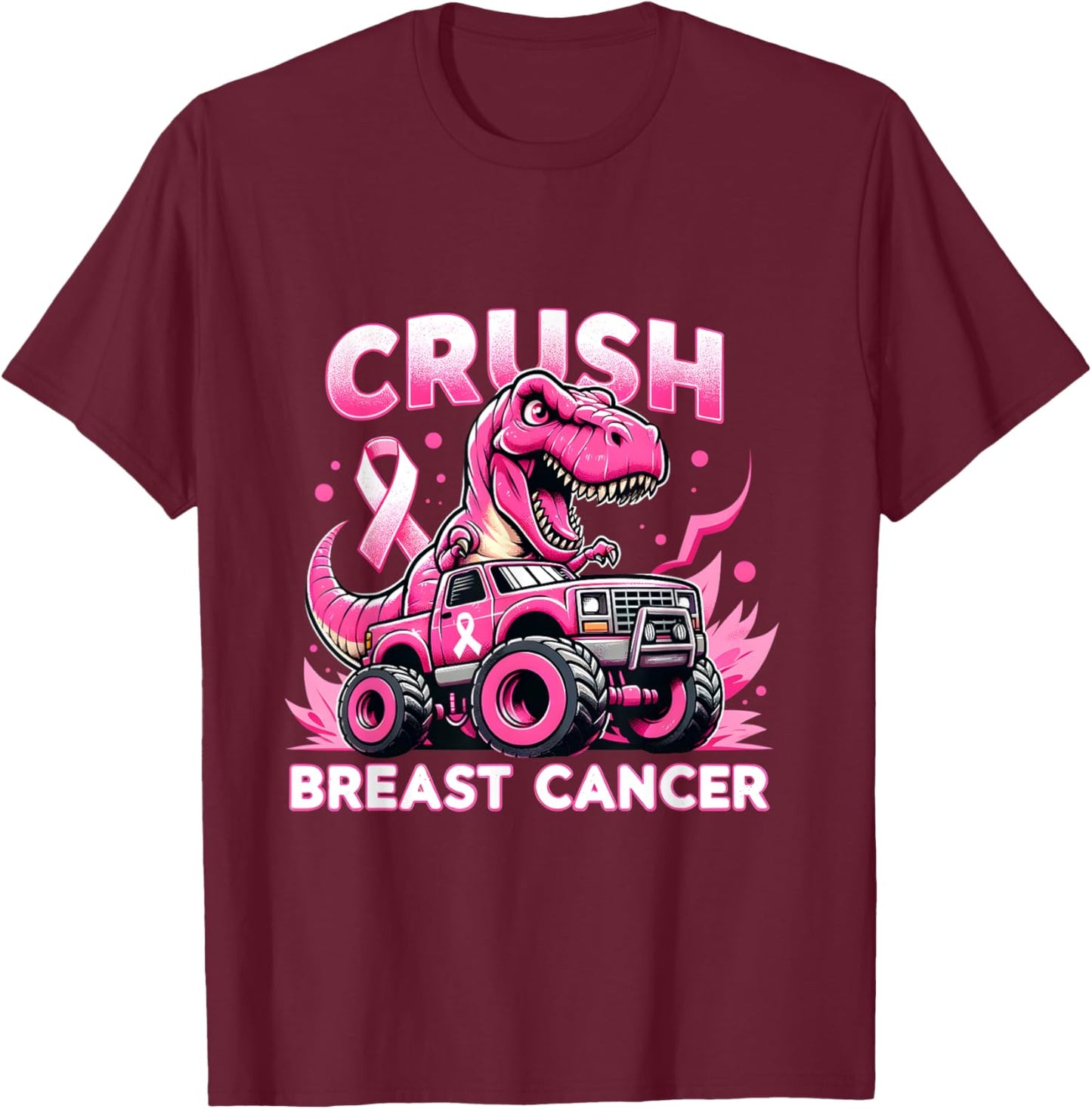 Monster Truck Crush Breast Cancer Support Squad Warrior T-Shirt - T-Shirt | Maroon