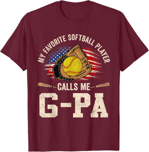 My Favorite Softball Player Calls Me G-Pa USA Flag T-Shirt - T-Shirt | Maroon