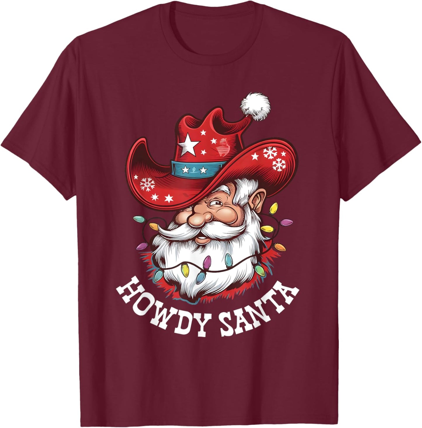 Howdy Santa Cowboy Western Christmas Funny Xmas Costumes T-Shirt - T-Shirt | Maroon