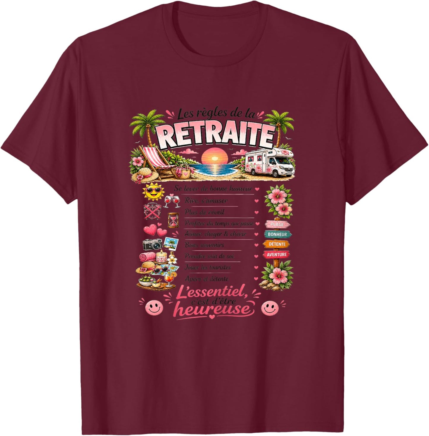 Cadeau Retraitée Femme Original Les Règles de la Retraite T-Shirt - T-Shirt | Maroon