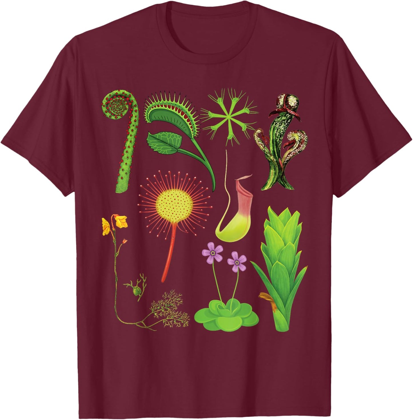 Carnivorous Plants Chart Venus Flytrap, Pitcher Plant T-Shirt - T-Shirt | Maroon