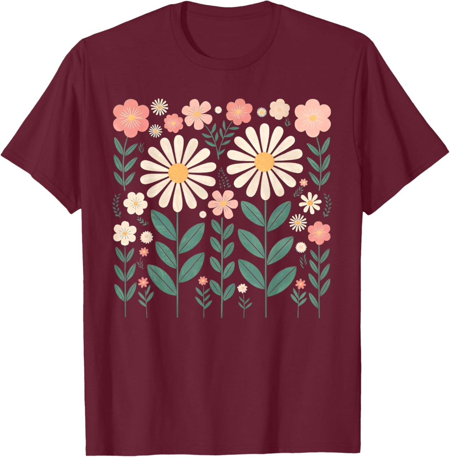 Vintage Flowers Women Wildflower Graphic Floral Gardening T-Shirt - T-Shirt | Maroon