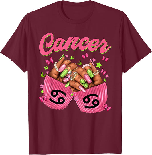 Black Women Nails Zodiac Birthday Cancer Queen T-Shirt - T-Shirt | Maroon