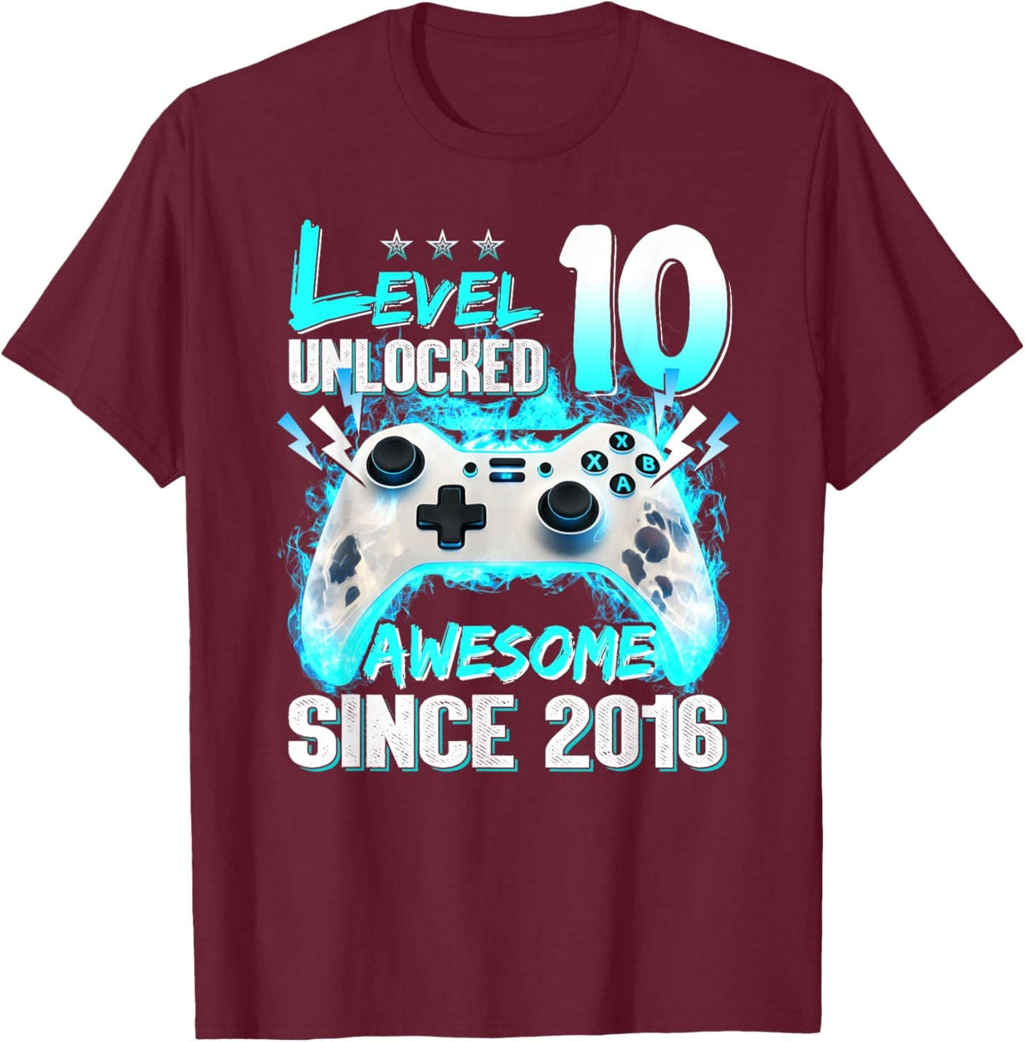 Niveau 10 Débloqué 10e Anniversaire 10 Ans Garçon Vidéo Gamer T-Shirt - T-Shirt | Maroon