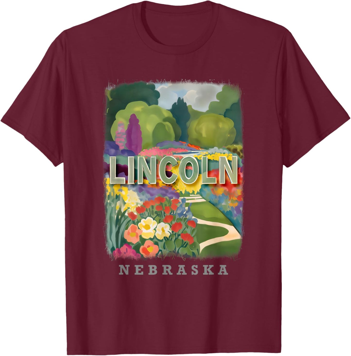 Lincoln Nebraska NE Sunken Gardens Splendor SD693 T-Shirt - T-Shirt | Maroon