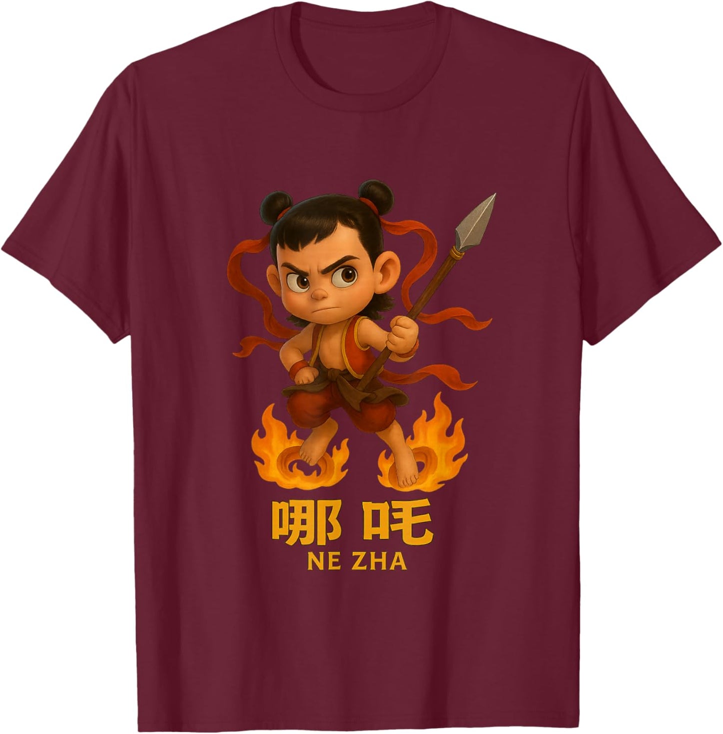 Nezha Chinese Myth Lotus Hero T-Shirt - T-Shirt | Maroon