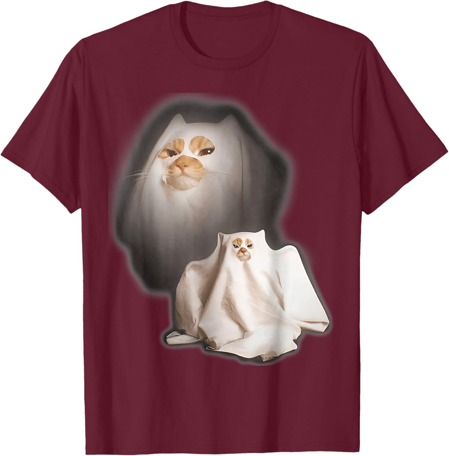 Ghost Cat Meme Halloween T-Shirt - T-Shirt | Maroon