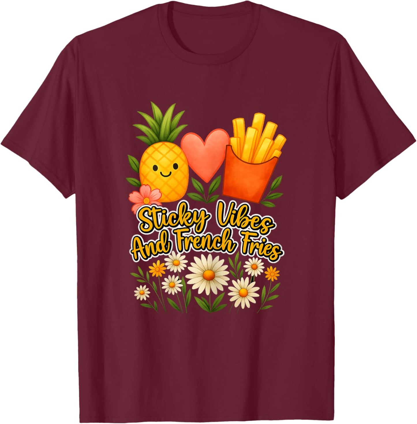 IVF Mom Pregnancy Journey Sticky Vibes and French Fries Art T-Shirt - T-Shirt | Maroon