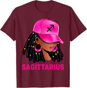 Sagittarius Queen Loc'd Hair Black Woman Cap Zodiac Sign T-Shirt - T-Shirt | Maroon