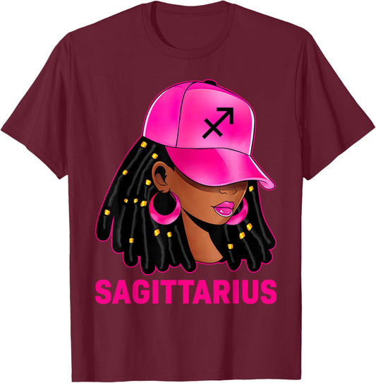 Sagittarius Queen Loc'd Hair Black Woman Cap Zodiac Sign T-Shirt - T-Shirt | Maroon