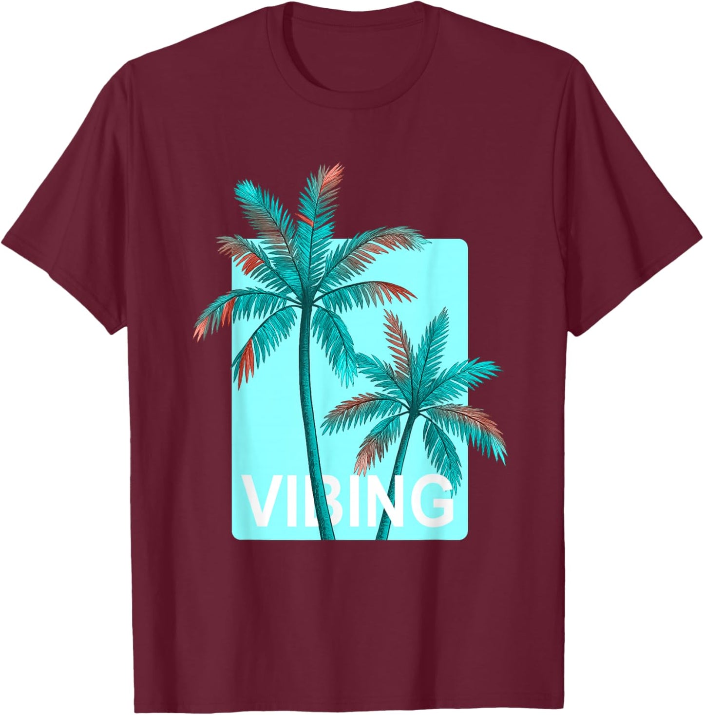Turquoise Color Palm Trees Vibing Turquoise Graphic T-Shirt - T-Shirt | Maroon