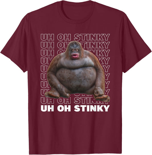 Uh Oh Stinky Poop Funny Monkey Dank Memes Le Monke Orangutan T-Shirt - T-Shirt | Maroon