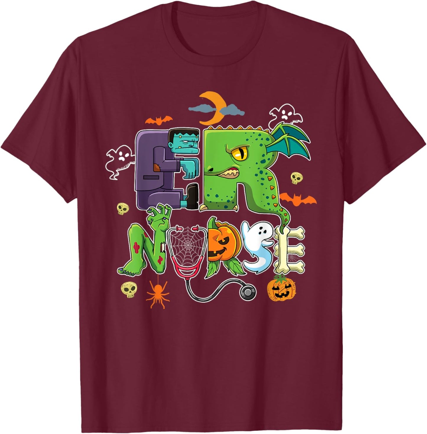 Halloween ER Nurse Emergency Room Department Spooky Costume T-Shirt - T-Shirt | Maroon