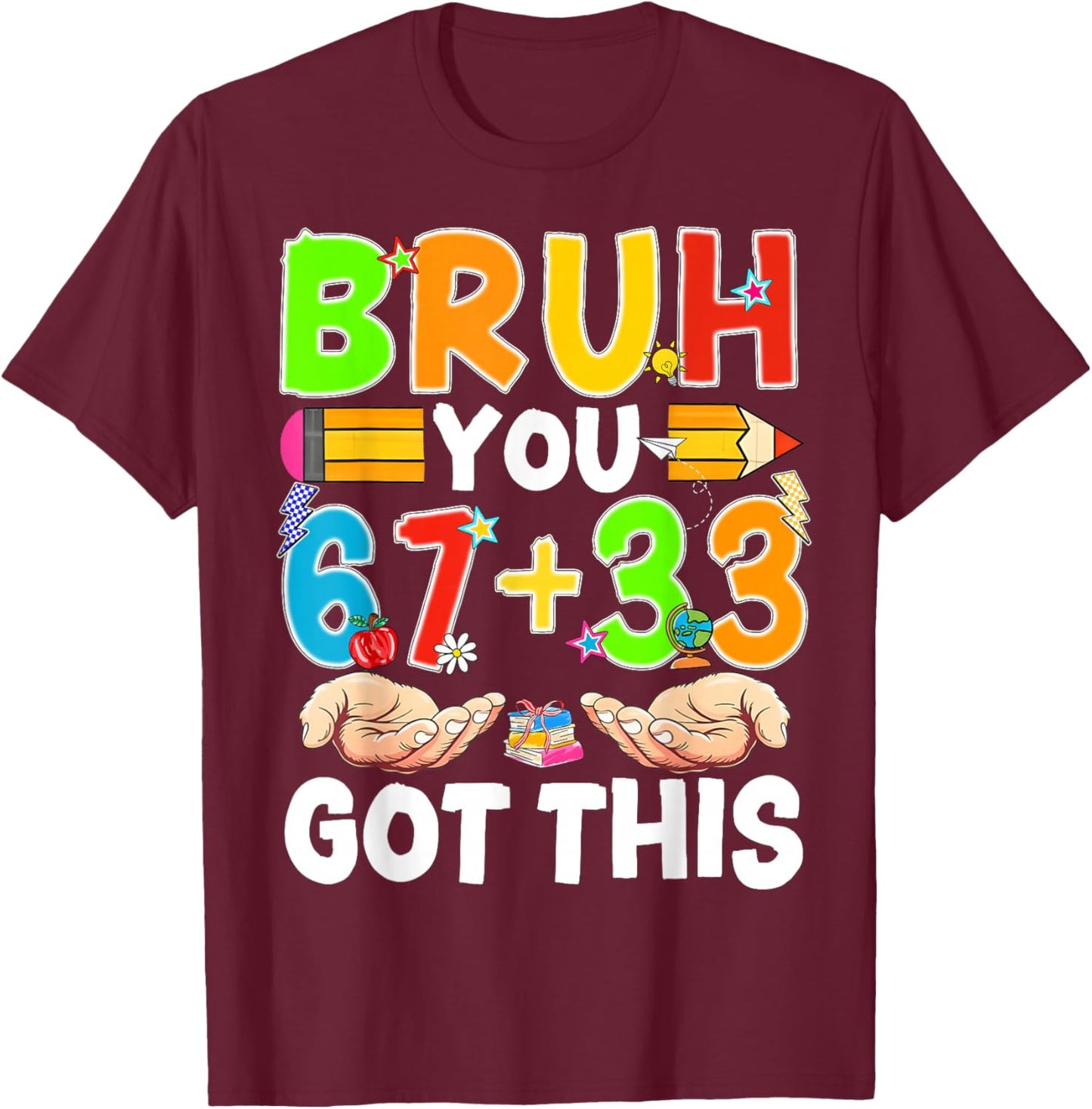 Test Day Bruh You 67 + 33% Percent Meme Got This Boy Girl T-Shirt - T-Shirt | Maroon