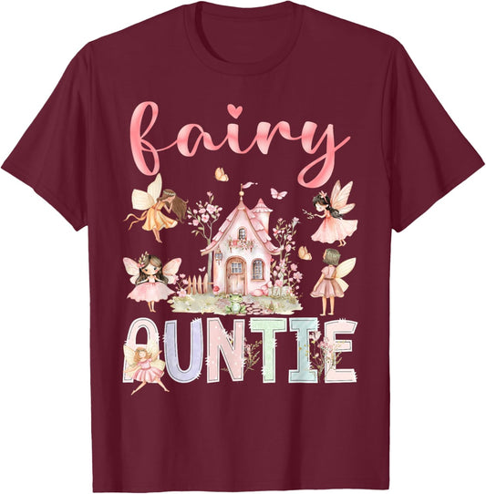 Fairy Auntie Magical Floral Funny Birthday Girl Fairytale T-Shirt - T-Shirt | Maroon