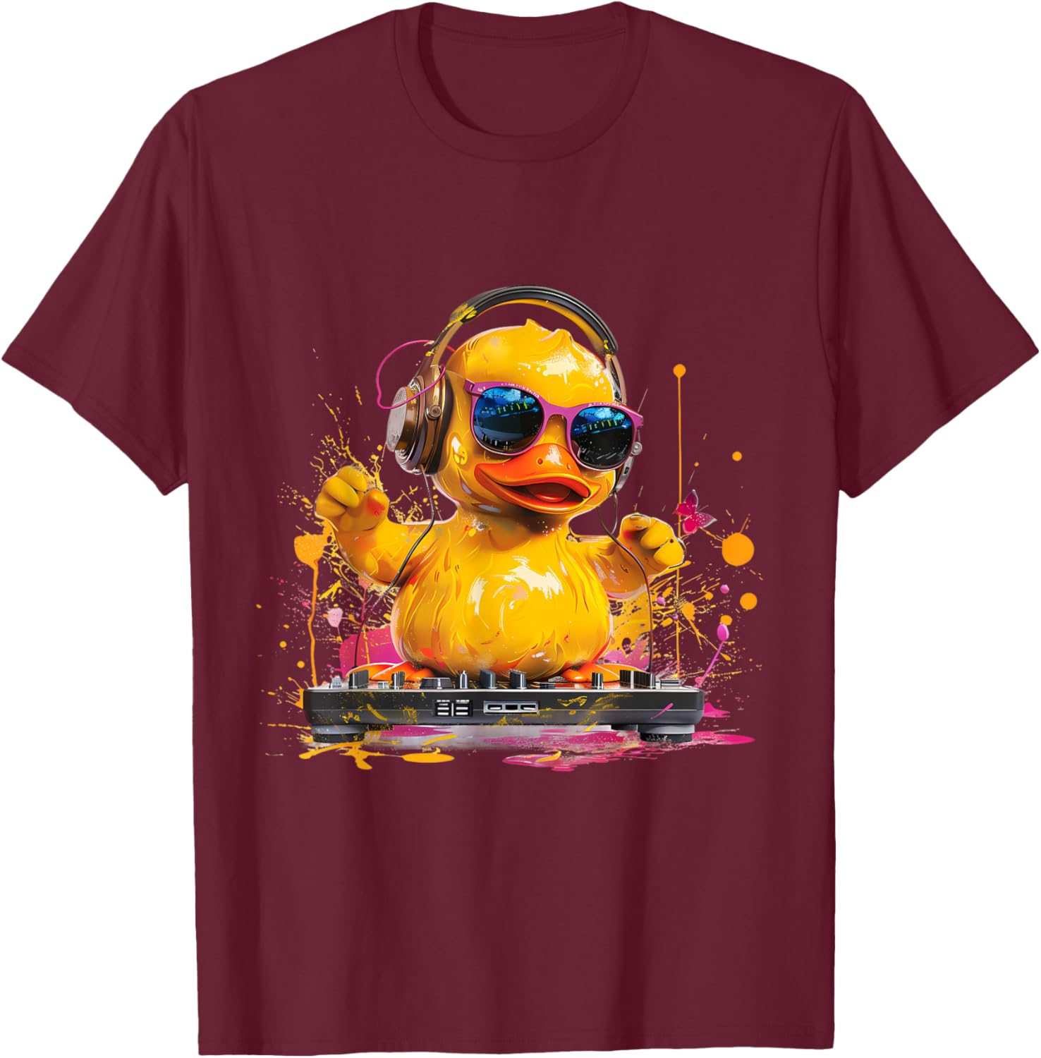 Rubber Duck Turntable DJ Music DJ Rubber Duckie Watercolor T-Shirt - T-Shirt | Maroon