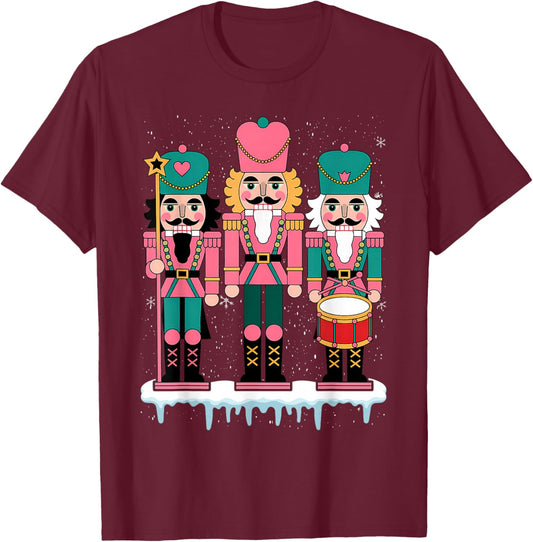Pink Nutcracker Squad Xmas Pink Christmas Pajamas Women Kids T-Shirt - T-Shirt | Maroon