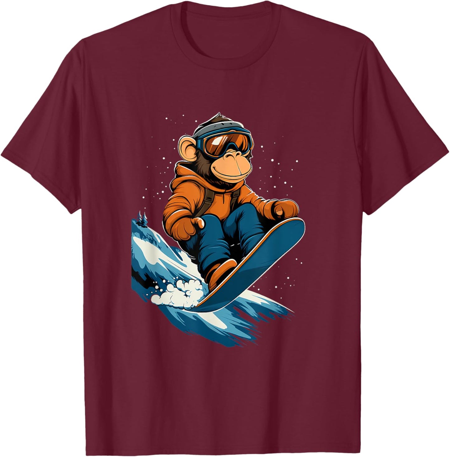 Snowboarding Animals- Monkey on a Snowboard Snowboarding T-Shirt - T-Shirt | Maroon