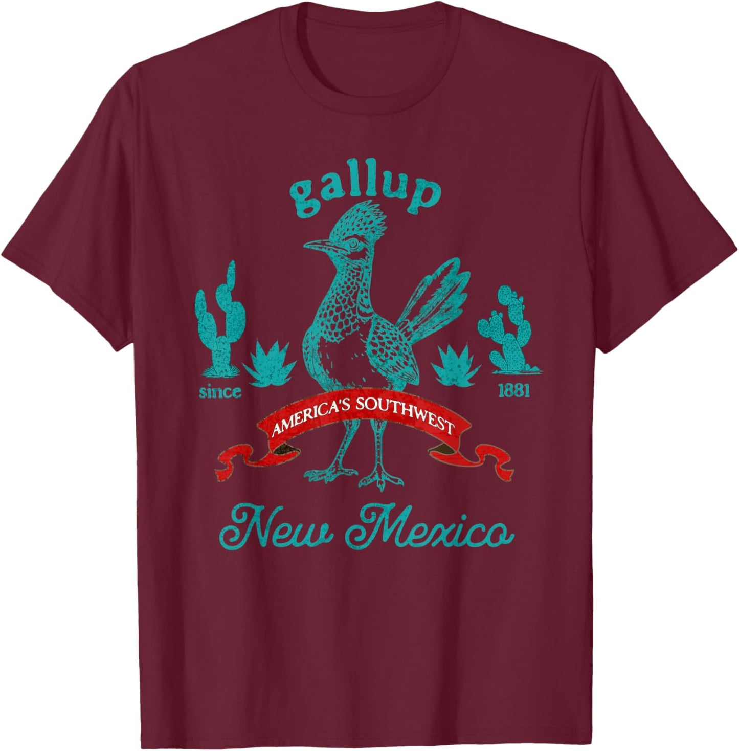 Gallup New Mexico Roadrunner Vintage Cactus Souvenir T-Shirt - T-Shirt | Maroon