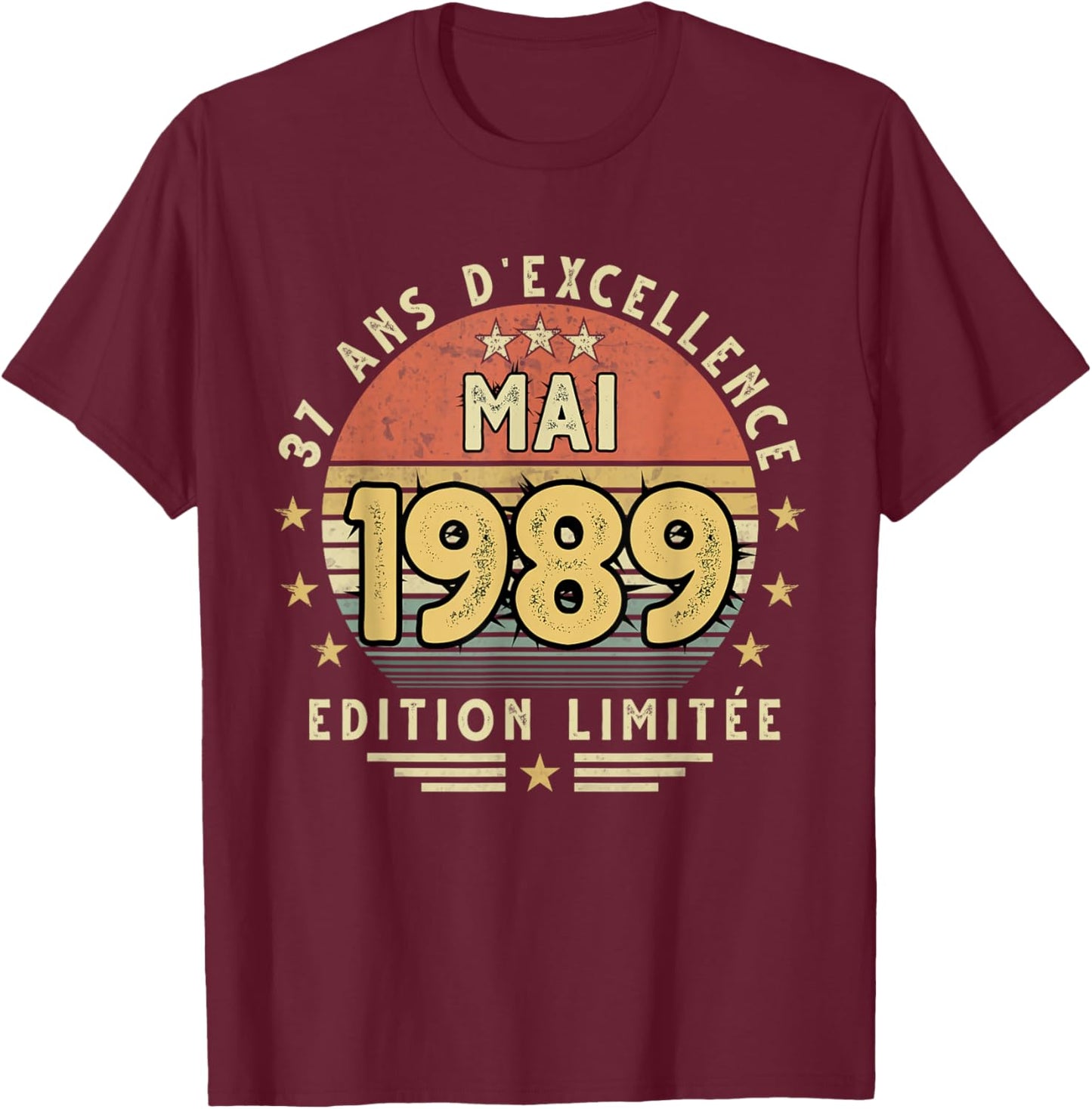 Mai 1989 Cadeau Anniversaire Mai 1989 37 Ans Homme Femme T-Shirt - T-Shirt | Maroon