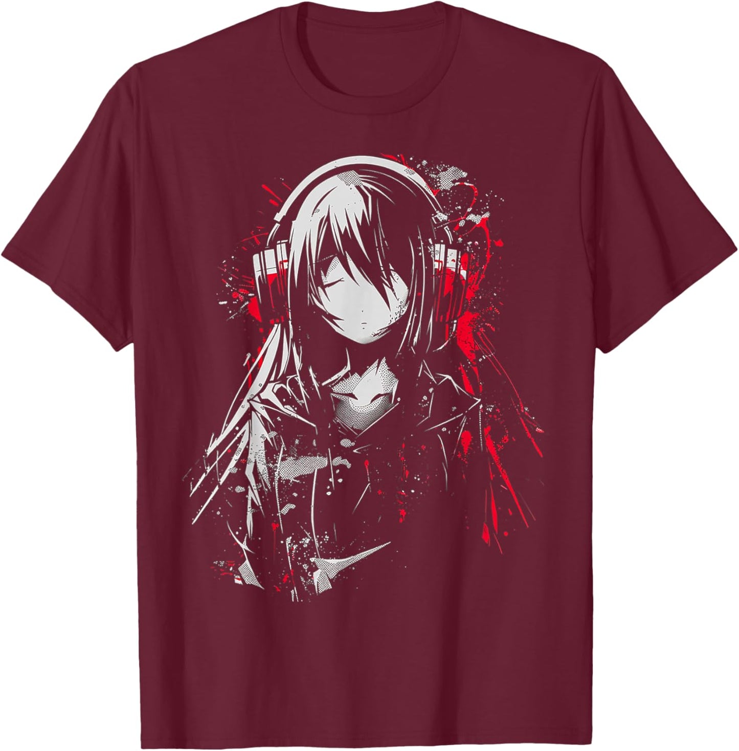 Anime Manga Motif Headphone Artwork Anime T-Shirt - T-Shirt | Maroon