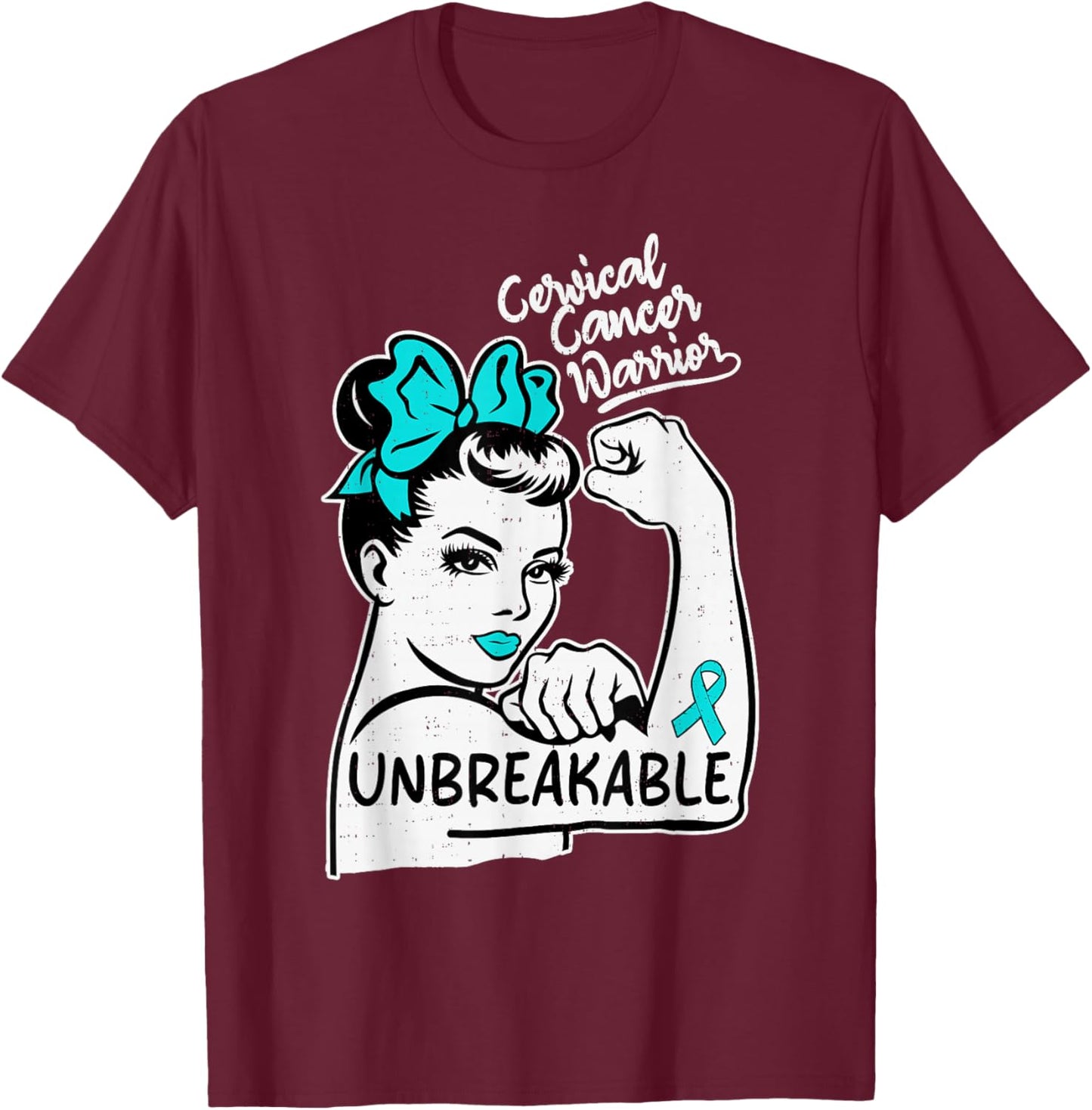 Cervical Cancer Warrior Awareness Survivor Ribbon Teal Women T-Shirt - T-Shirt | Maroon