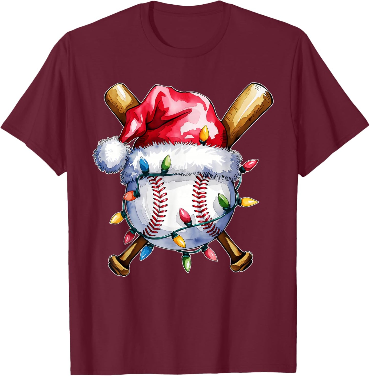 Santa Sports Design Boys Christmas Baseball Player T-Shirt - T-Shirt | Maroon