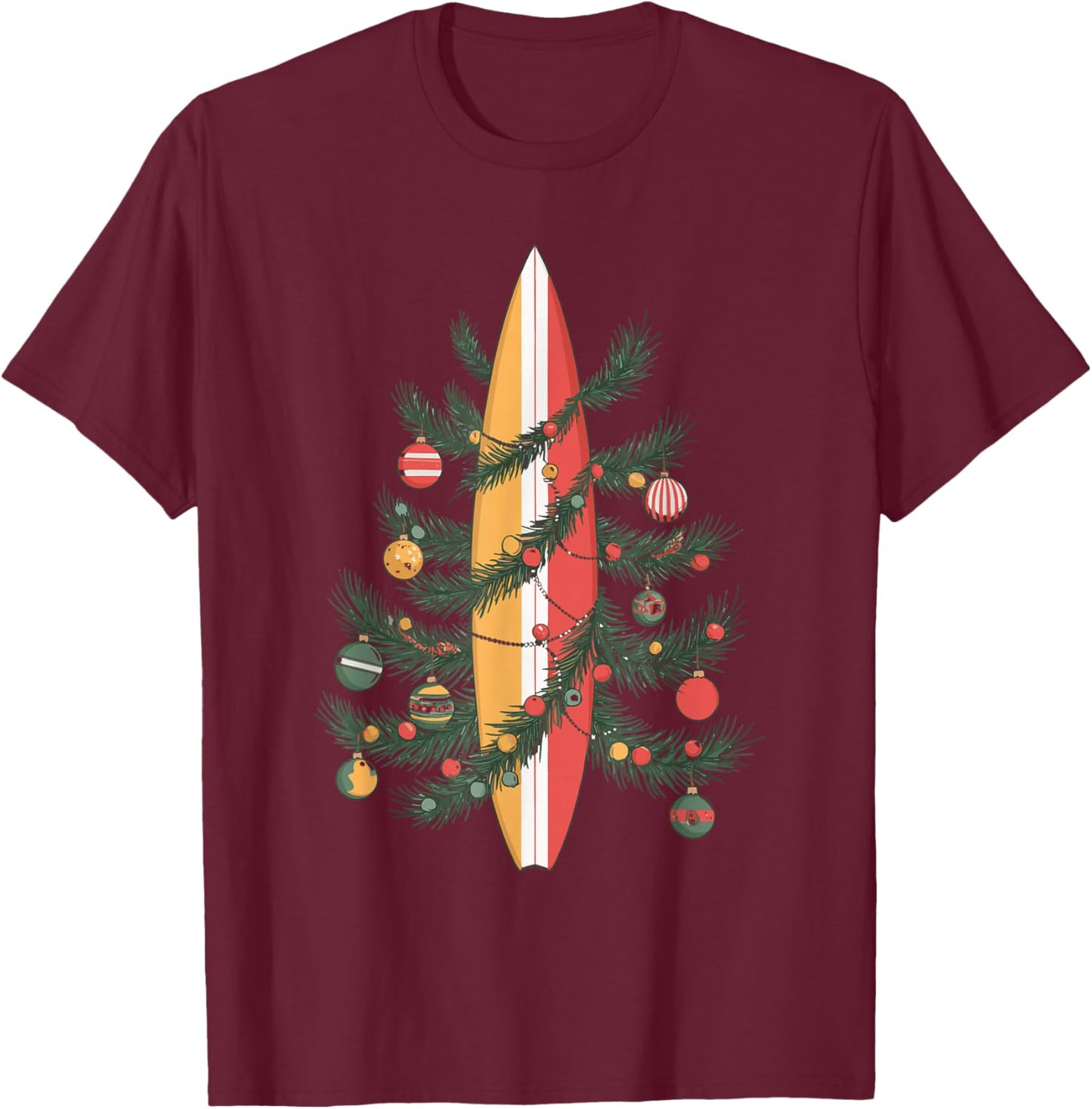 Christmas Tree Surfboard T-Shirt - T-Shirt | Maroon