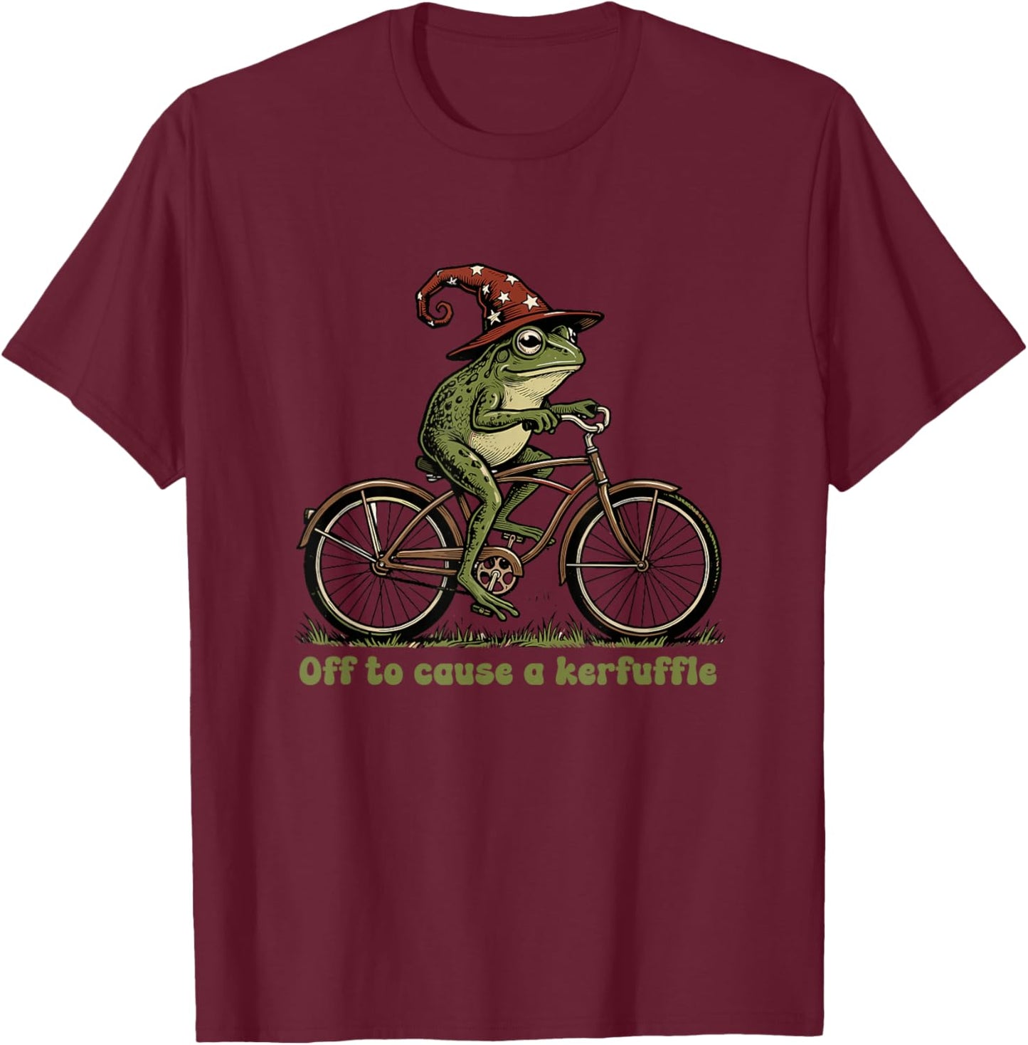 Off to Cause a Kerfuffle Frog Funny Sayings T-Shirt - T-Shirt | Maroon