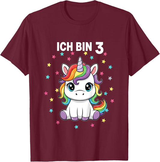 Ich Bin 3 - Süßes Einhorn Kindergeburtstag Junge Mädchen T-Shirt - T-Shirt | Maroon